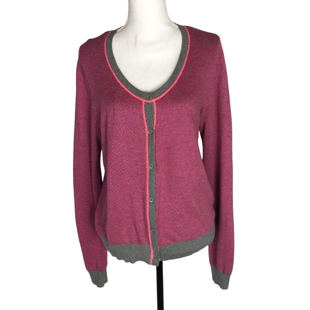 CAbi Womens Pink Gray Lightweight Button Front Cardigan Sweater Size L